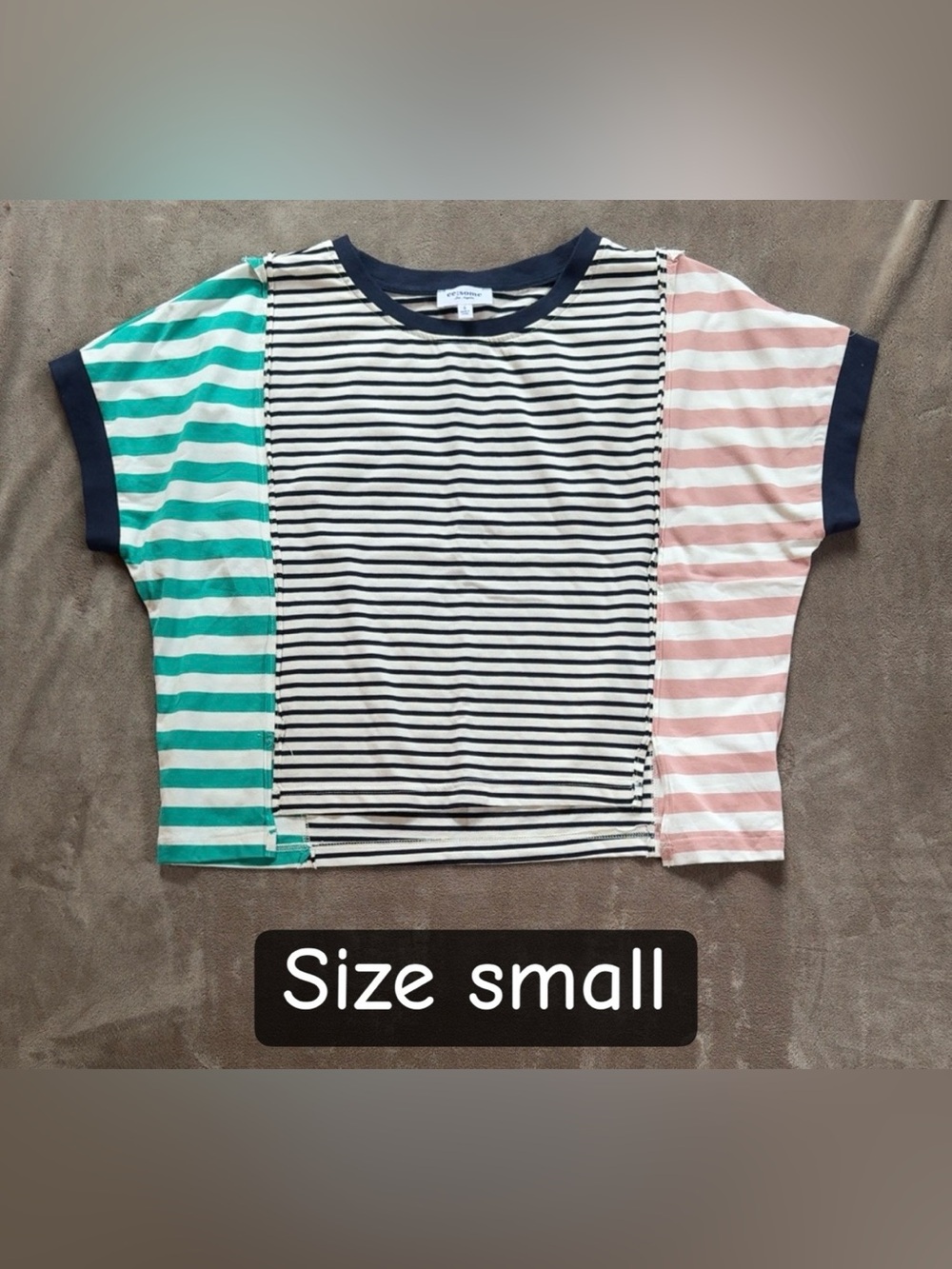 Striped Colorblock Womens Tee - Navy, Teal & Pink